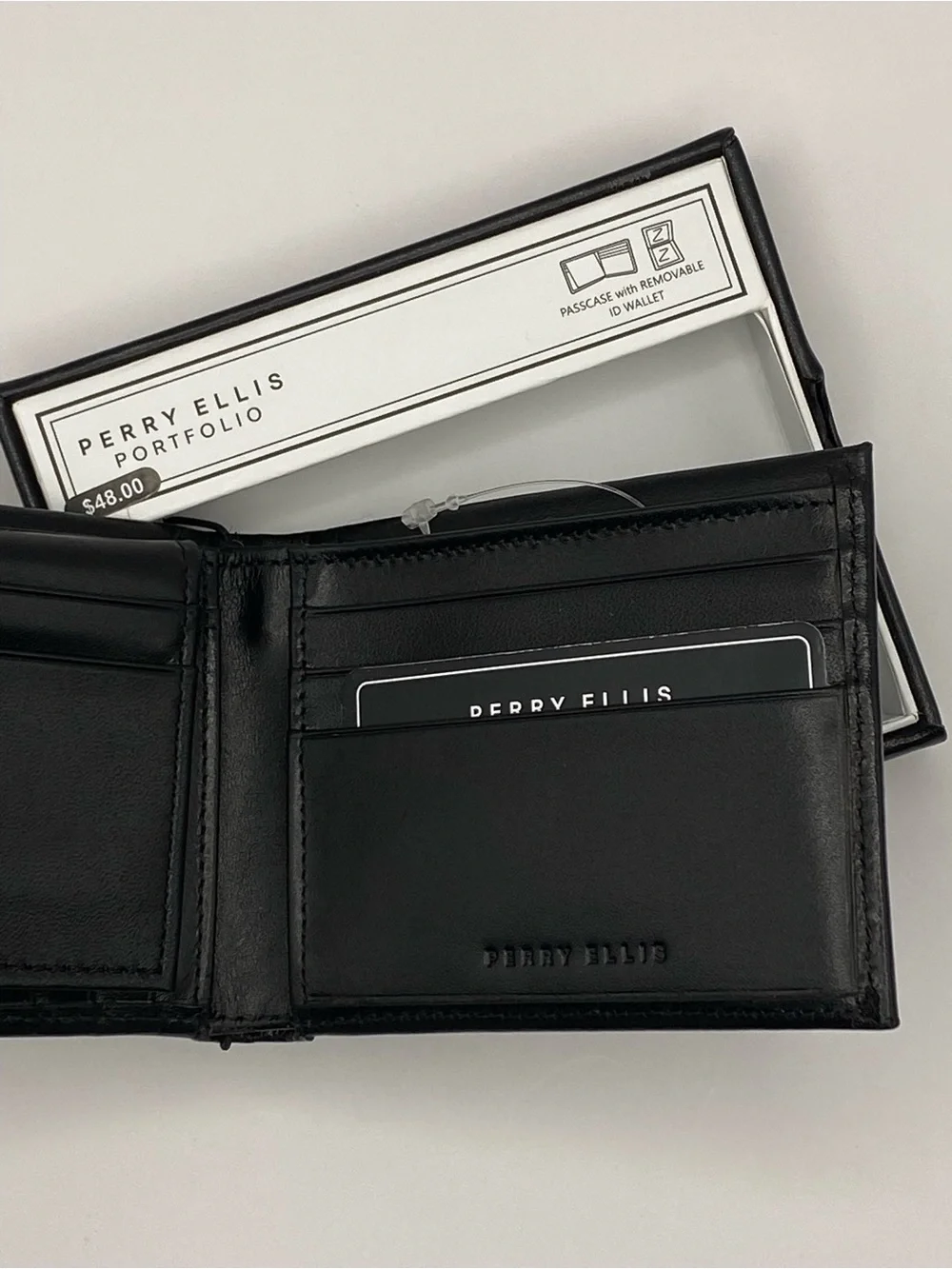 Perry Ellis Black Leather Bi-Fold Wallet Mens Wallet